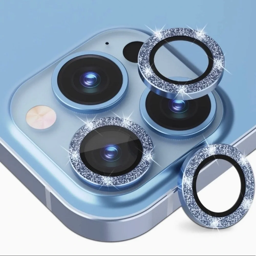 Camera lens tempered glass protector Glitter Blue for iPhone 13 Pro, 13 …